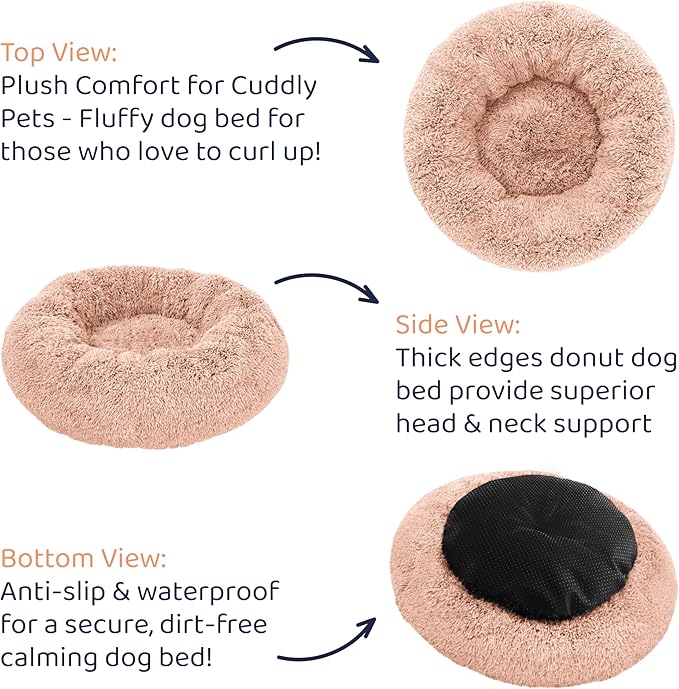 Donut Dog Bed - Premium Comfort for Anxiety Relief - Fluffy & Calming Design with Ultra-Plush Support | Cozy Round Dog Bed with Super Soft Circle Style (Pink, X-Large)