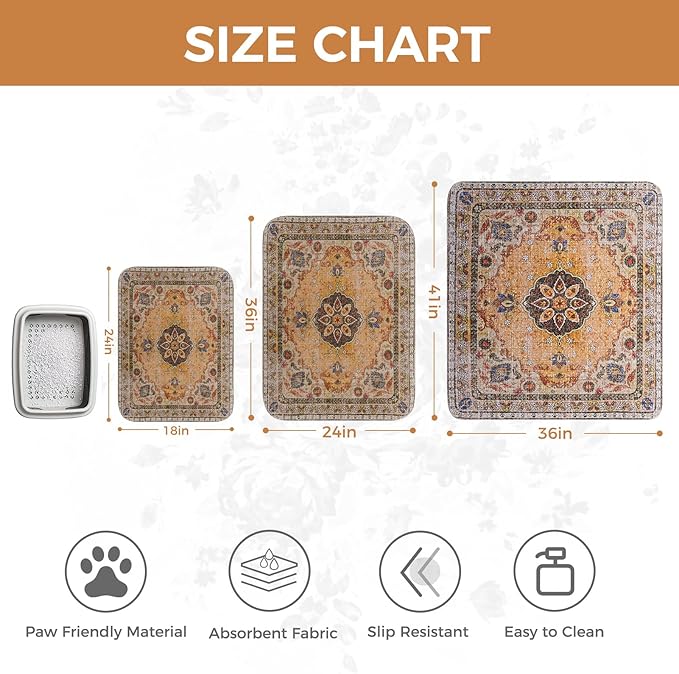 Homimp Cat Litter Mat, Litter Trapping Mat 2 Pack, Contains Mess from Box, Protects Floors,Urine Waterproof,Non-slip,Less Waste Cat Litter Box Mat,Soft on Kitty’s Paws,Washable,Absorbent,Khaki 36"X41"