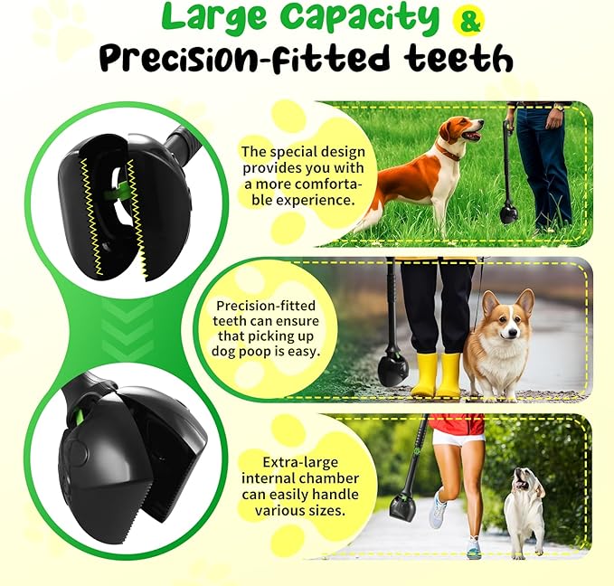 27.5" Dog Pooper Scooper, Pooper Scooper for Large, Medium, Small Dogs, Easy Single-Hand Operation, No More Bending, High-Strength Material, Suitable for Yard, Sand, Grass, and Gravel