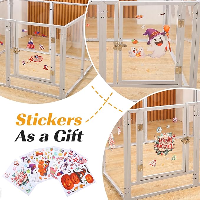 Clear Acrylic Dog Playpen with Door,Puppy Fence Indoors H:24" 10-Panel can be DIY Expanded + Splicing Height Design for Puppies/Small Dogs,White Dog Enclosure (Metal + Acrylic Material)