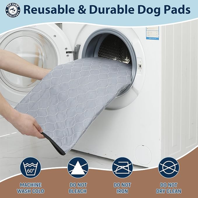 Washable Pee Pads for Dogs, Reusable Puppy Pads 36x48, 3 Pack, White Grey | Reusable, Fast Absorbent, Waterproof, Non-Slip, For Whelping, Training, Incontinence & Potty, For Dog Playpen, Crate, Car
