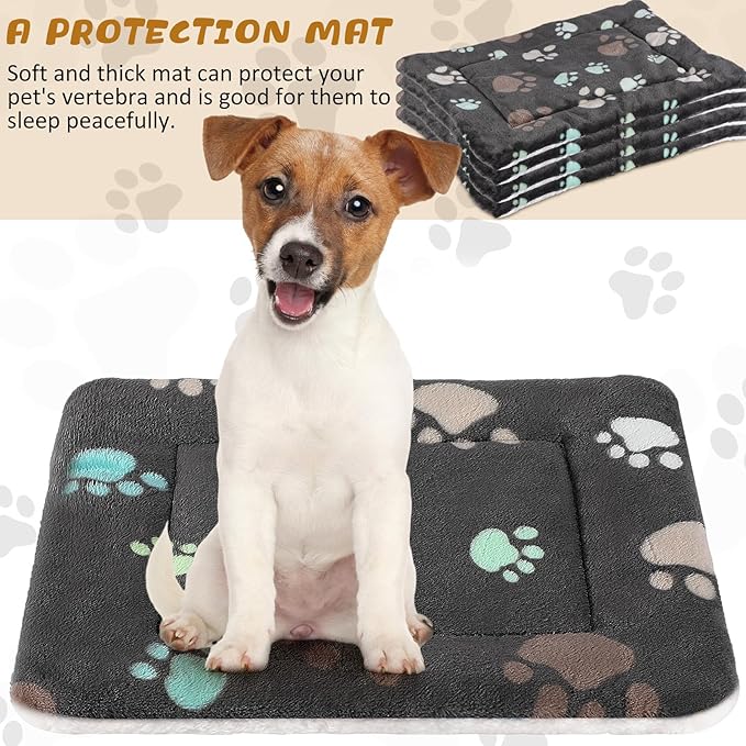 Tuanse 4 Pack Ultra Soft Dog Cat Bed Mat Small Animal Guinea Pig Bed with Cute Print Reversible Fleece Dog Crate Kennel Pad Cozy Washable Thickened Hamster Pet Beds Mat(23 x 18 Inches,Black)