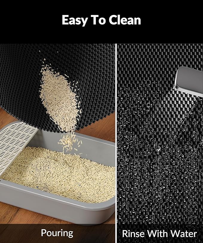 Cooyes Cat Litter Mat - Cut to Fit Any Place, 35"x23" Large Litter Trapping Mat for Litter Box, Easy to Clean, Waterproof & Non-Slip Kitty Pad, Scatter Control to Protect the Floor (Black)