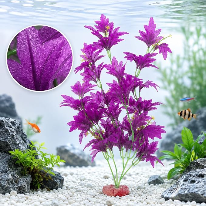 Silk Aquarium Plants 18 Inch Artificial Silk Plants for Fish Tank | 2 Pcs Aquarium Decor Beta Fish Tank Decor Aquatic Water Grass Decoration for Betta Fish Tank (Purple)