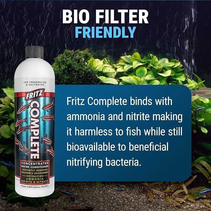 Fritz Aquatics Fritz Complete Water Conditioner/Dechlorinator Instantly Removes Chlorine & Chloramines/Detoxifies Nitrite & Nitrate for Fresh & Salt Water Aquariums (16-Ounce)