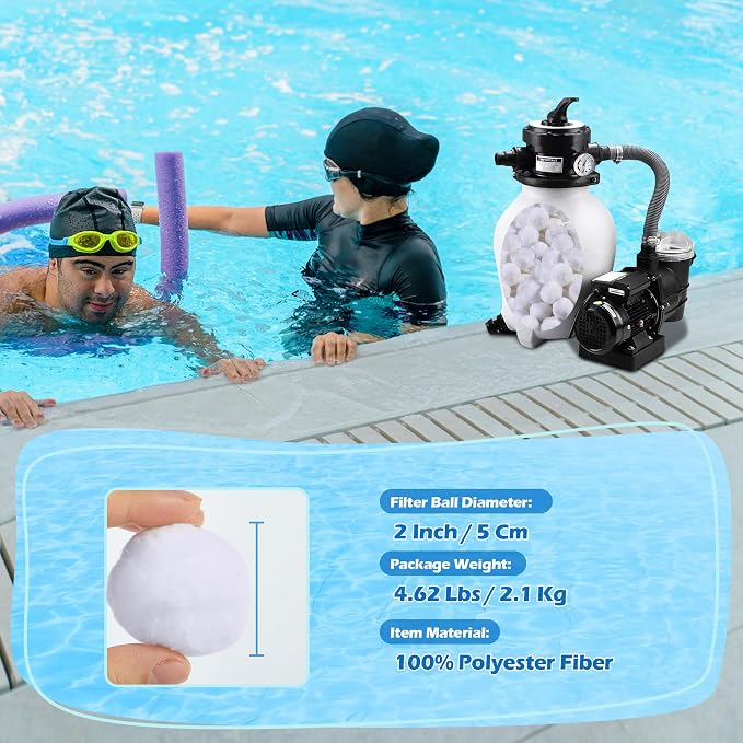 4.62 lbs Pool Filter Balls, Replace 150 lbs Filter Sand | Reusable Filter Media, For Swimming Pools, For Aquarium, Portable, Lasts for Several Seasons