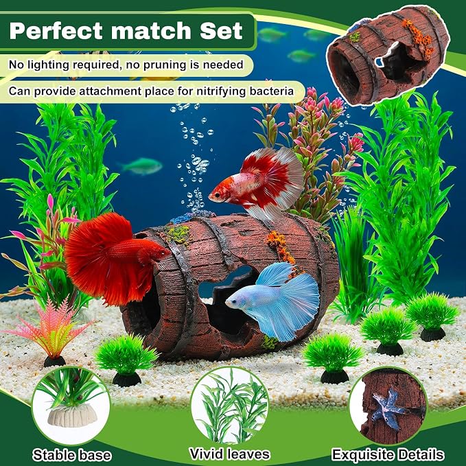 Cinnvoice 521 Pcs Plastic Fish Bowls Starter Kit, 1.5 Gallon & 0.27 Gallon Round Shatterproof Aquarium with Luminous Stones, Artificial Plants, Decor for Betta Goldfish, Small Fish Tank for Office