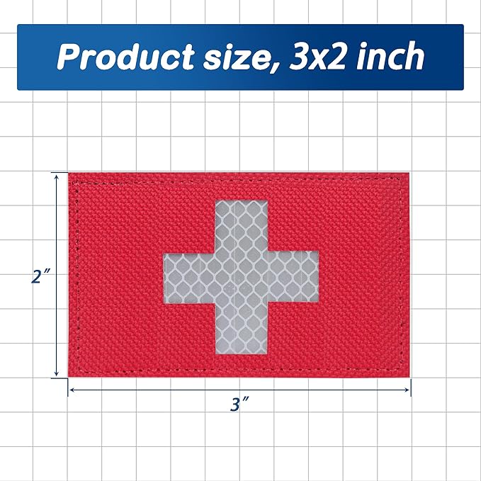 2-Pack Medic Patch First Aid Red Cross Medical Patches Reflective Morale for Tactical Gear Military Backpacks Bags Jackets Clothing (3"x2")