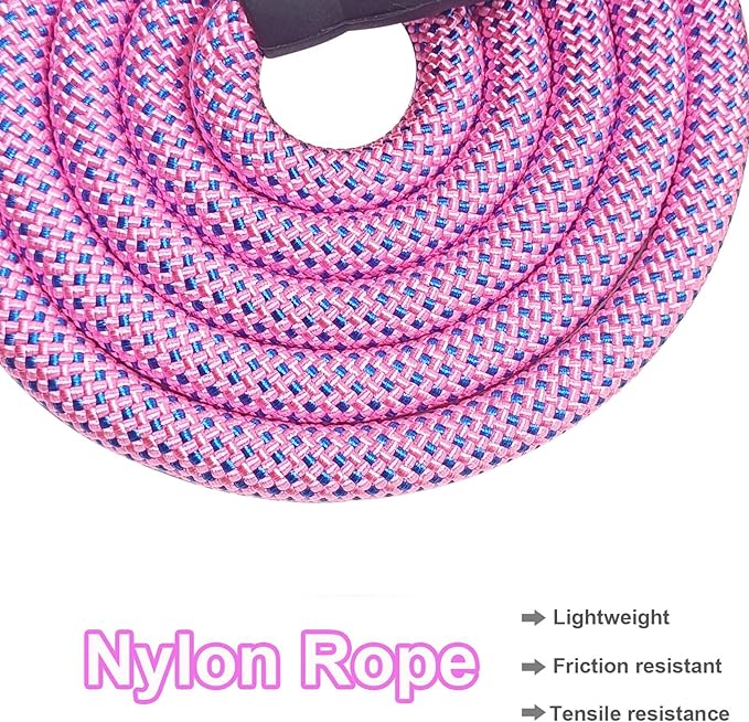 MayPaw Heavy Duty Rope Dog Leash, 3/4/5/6/7/8/10/12/15 FT Nylon Pet Leash, Soft Padded Handle Thick Lead Leashes for Large Medium Dogs (Pink-Blue dot, 1/2" * 8')