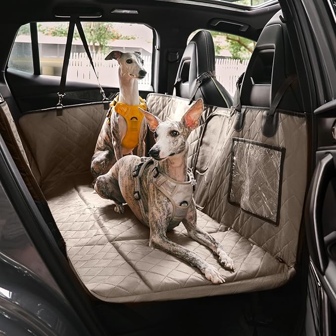 FUNNY FUZZY Dog Car Seat Cover, Back Seat Extender for Dogs - 420Lb Hard Bottom Waterproof Pet Car Seat Cover, 600D Heavy Duty Pet Hammock with Non-Slip Bottom for Cars, SUV, Trucks