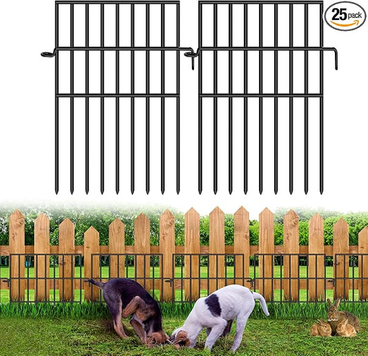 Animal Barrier Fence, 25 Panels No Dig Fences, 17in(H) X 27ft(L) Garden Fence Animal Barrier for Rabbits and Dog Under Fence Barrier, Rustproof Metal Fences Border for Outdoor, Yard, Patio