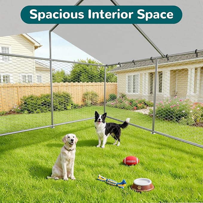 7.8'x7.8' Outdoor Dog Kennel, Heavy-Duty Dog Run with Wire Mesh Fence, Lock & Waterproof Cover for Large Dogs
