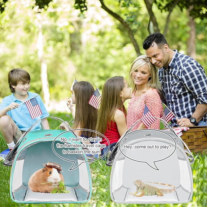 Small Animal Carrier Bag, Upgraded Portable Guinea Pig Carriers, Transparent Hamster Carrying Case, Reptile Rat Rabbit Bearded Dragon Hedgehog Carrier Bag for Travel, Hiking, Walking, Outdoor (Grey)