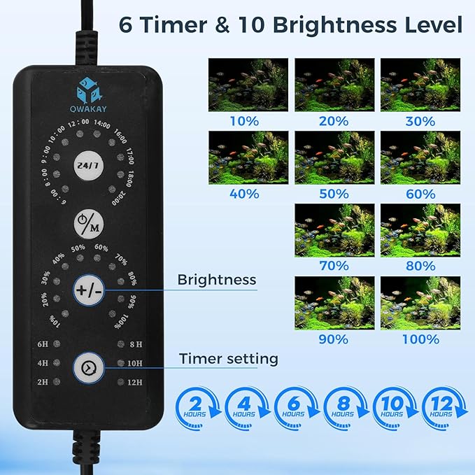 Aquarium Fish Tank LED Light - 18W Clip on Plants Lamp Light for 10 20 30 Gallon Frameless Fish Tank with Timer DIY Mode, 9 Colors Adjustable Brightness, 24/7 Full Spectrum