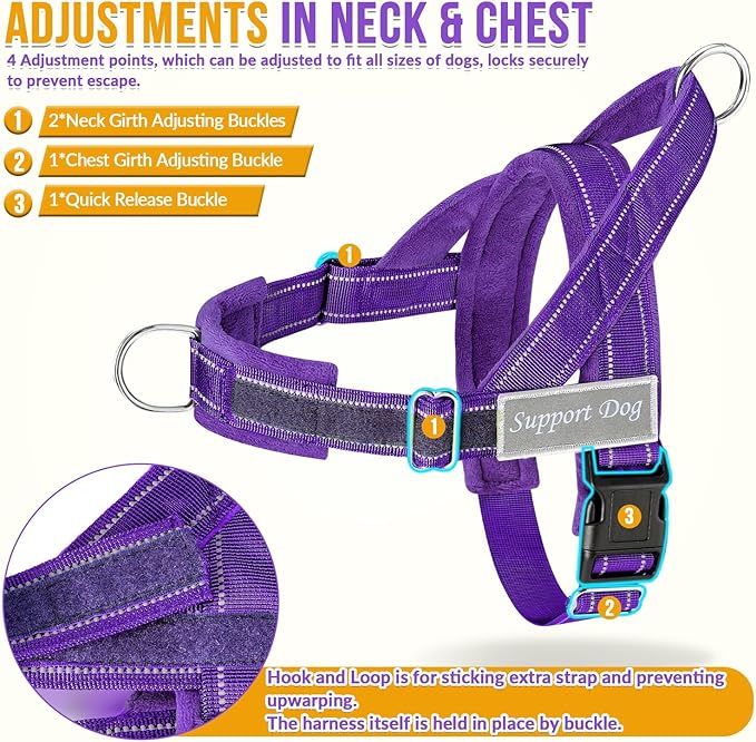 Lukovee No Pull Dog Harness & Leash Set - Heavy Duty Dog Vest Harness with Soft Padded for Medium Large Dogs, Adjustable Reflective Tactical Pet Harness for Easy Walk and Training (M, PU)