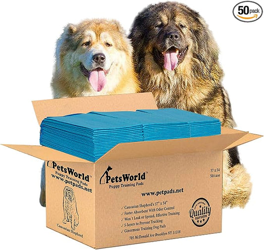 PetsWorld Enormous Dog Pee Pads 37"x54" 50 Count – XXXL Pet Pee Pads for Giant Dogs & Pets, Heavy Duty Leak-Proof Dog Training Pads, Super Absorbent Quick-Dry Potty Pads with Adhesive Tabs