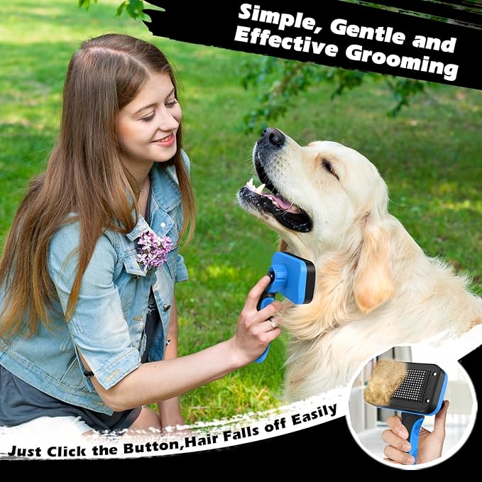 3PCS Self Cleaning Slicker Brush & Pet Grooming Rake & Flea Comb for Dogs, Cats and Horses | Skin Friendly Deshedding Grooming Tool & Double-Sided Dematting Comb | Premium Pet Supplies