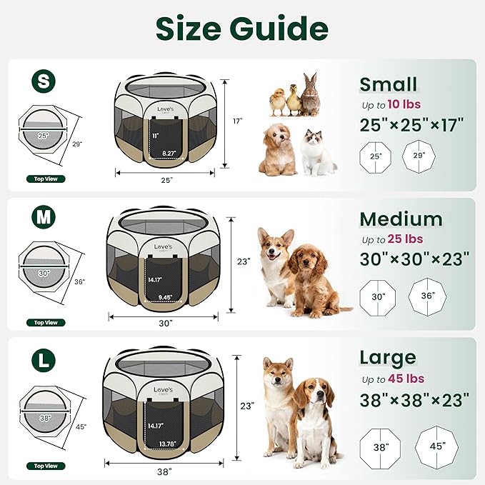 Love's cabin Pet Puppy Dog Playpen, Small Dog Tent Crates Cage Indoor/Outdoor, Portable Playpen for Cat, Foldable Pop Up Dog Kennel Playpen with Carring Case, Removable Zipper Top, Khaki