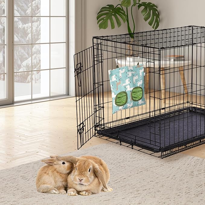 2 Packs Rabbit Hay Feeder Bag, Hanging Hay Feeders Washable 2 Hole Guinea Pig Hay Feeder Bag for Bunny Rabbits Chinchillas Hamsters Small Pets Animals