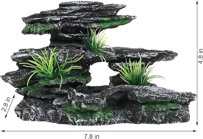 Aquarium Decor Mountain View Stone Ornament, Premium Landscape Fish Tank Decorations, Fish Tank Accessories, Ideal for Betta, Snails, Turtle, Hiding, Playing, Basking and Resting Spots