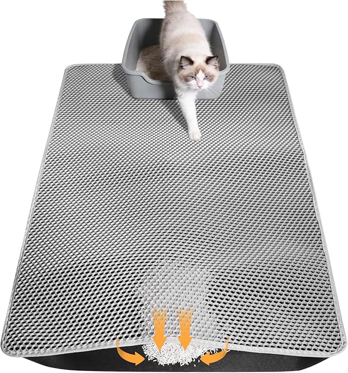 Cat Litter Mat, Honeycomb Double Layer Waterproof & Urine Resistant Non-Slip Litter Trapping, Easy Clean Washable Scatter Control for Litter Box (Gray, 46x26 Inch)