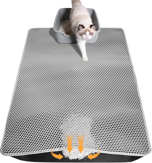 Cat Litter Mat, Honeycomb Double Layer Waterproof & Urine Resistant Non-Slip Litter Trapping, Easy Clean Washable Scatter Control for Litter Box (Gray, 46x26 Inch)