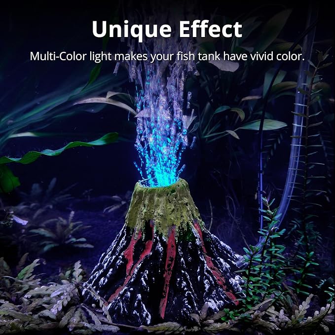 NICREW Aquarium Volcano Ornament Kit, Bubbler Decorations for Fish Tank, Aquarium Bubbling with Multi-Color LEDs | Volcano Decoration, Color-Changing LEDs, Bubble Eruption Effect, Complete Kit with Tubing & Power Adapter