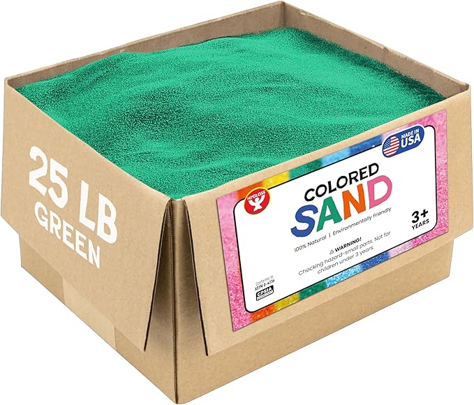 Hygloss Colored Sand for Crafts – 25 lb, Green – Vibrant Colorful Fine Sensory Play Sand Art Kits for Kids – Classroom Activities for Children 3 4 5 6 7 8 9 10 11 12 – Safe for Ages 3+