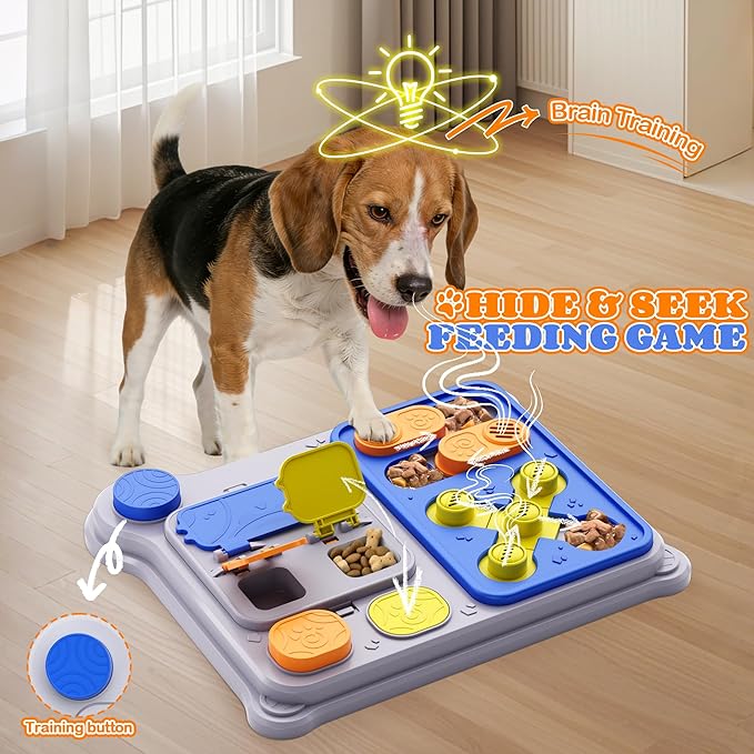 Dog Puzzle Toy Slow Feeder, Interactive Dog Toys for IQ Training & Mental Stimulation, ABS Easy Clean Detachable Tray Non-Slip Base, Enrichment Toys for Dogs, Blue