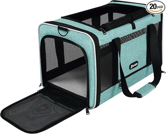 GAPZER Cat Carrier 18"x11"x11" TSA Approved Ventilated Top Open Softsided Pet Air Travel Bag, Small Animal Basic Crate Shih Tzu Dog Kennel Carry Case, 4-Mesh-Side Kitty Carry on up to 20lbs Teal