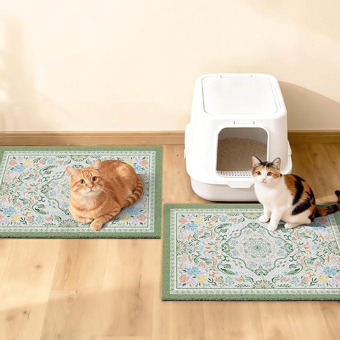 Glittme 2PCS Cat Litter Mat with Non-Slip Bottom Litter Box Mat 33"X22" Litter Trapping Mat Easy to Clean Washable Cat Food Mat for Kitty,L