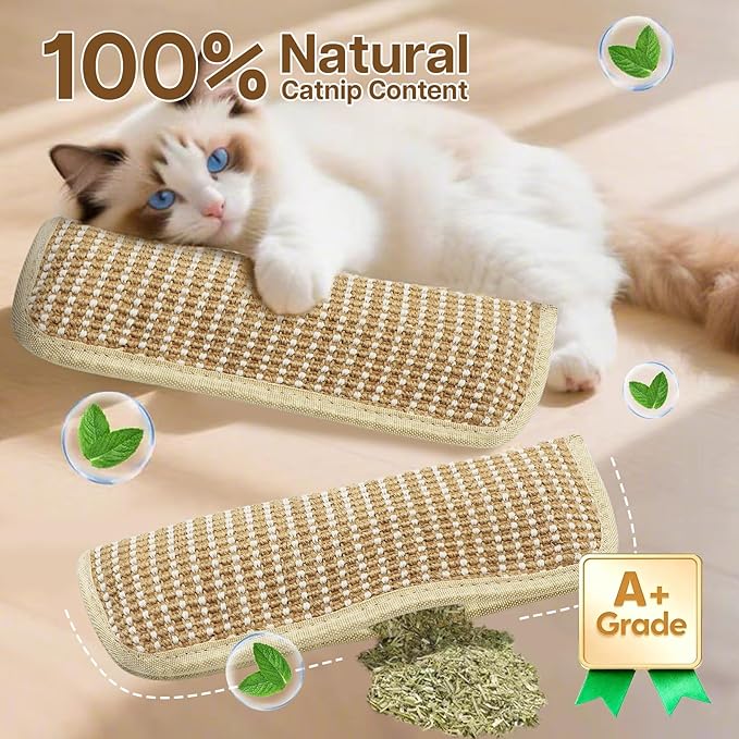 2 Pack 13.4 inch Sisal Pillow Catnip Toy for Cats with Silvervine Sticks, Cat Toys with A+ Organic Catnip Interactive Kicker Toy Scratch-Resistant Safe Chew Toy Teeth Cleaning for Indoor