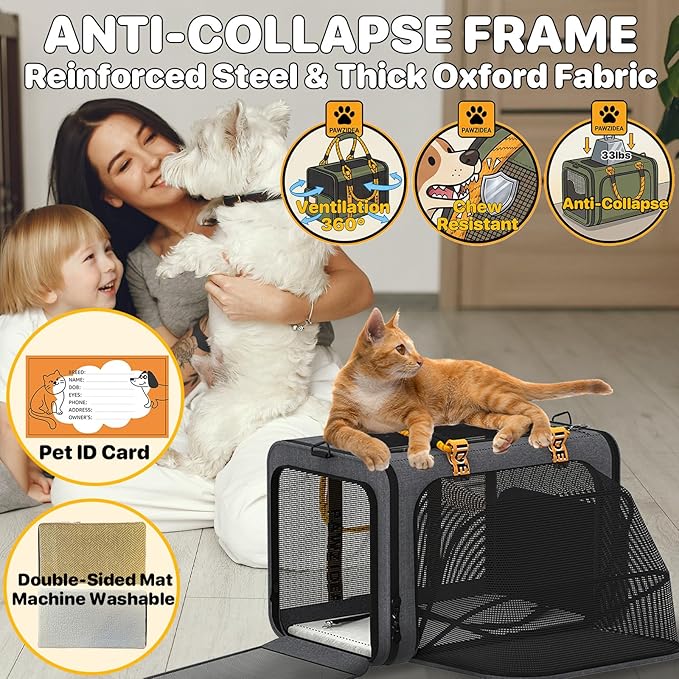 PAWZIDEA Expandable Pet Carrier with Wheels, 18"x11"x11" TSA Airline Approved Cat Carrier for 2 Cats Under Seat, Collapsible Soft-Sided Small Dog Rolling Travel Bag with Telescopic Handle, Up to 18lbs