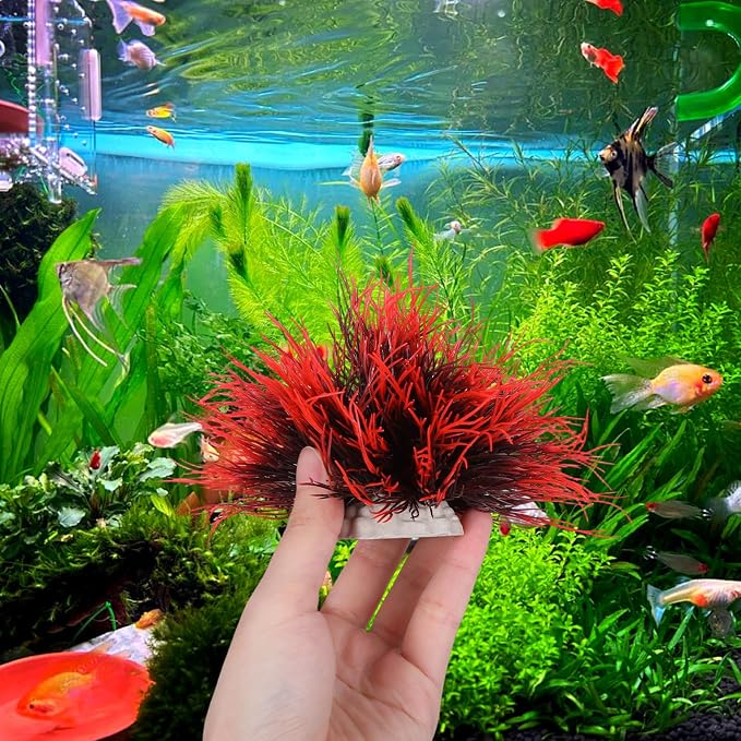 3 Pack Aquarium Plant Fish Tank Plant with Weighted Base Black Red | Plastic, Realistic, Small Aquarium Grass, Fish Tank Decorations