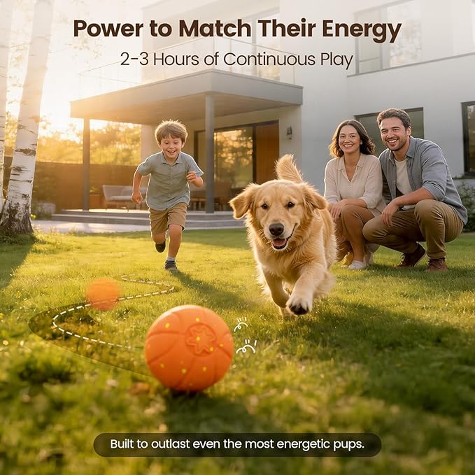 Invengo Interactive Dog Ball, Automatic Rolling Dog Toys with 3 Play Modes, E-TPU Material Dog Balls, IP65 Waterproof Interactive Dog Toys for Medium Dogs(Orange)