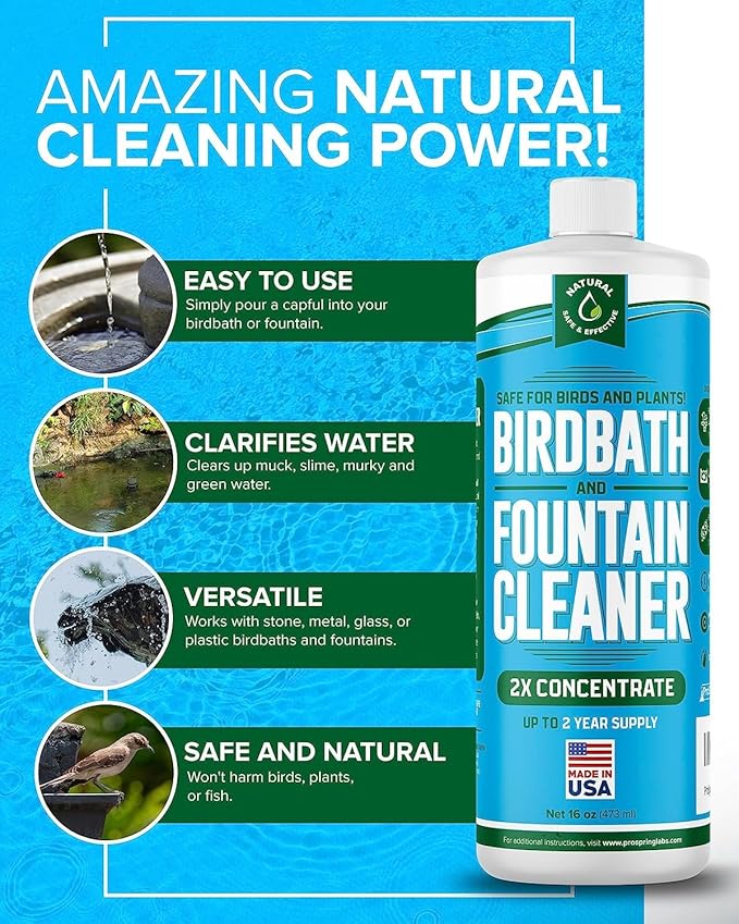 Birdbath & Fountain Cleaner - 16 oz Fountain Maintenance Outdoor Indoor - Bird Bath Cleaner