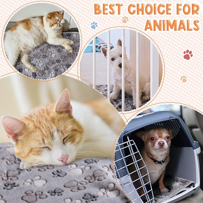 Tatuo 4 Pack Fleece Dog Blankets for Puppy Cats Multi-Size Sleep Mat for Pet Guinea Pig Soft Washable Warm Crate Bed Puppy Teething Toys Print Pattern Blanket Indoor(Gray,30 x 20.5 Inch,Paw)