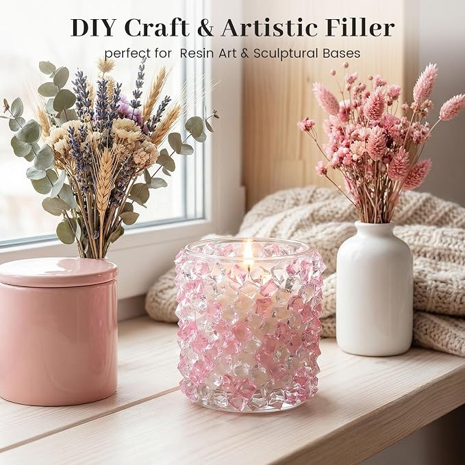 DomeStar Pink and Clear Fake Ice Rocks, 150 PCS Acrylic Crystal Vase Filler | Fake Diamonds for Table Centerpieces Birthday Party Decor, Fish Tanks Decor Table Scatter DIY Craft Supplies