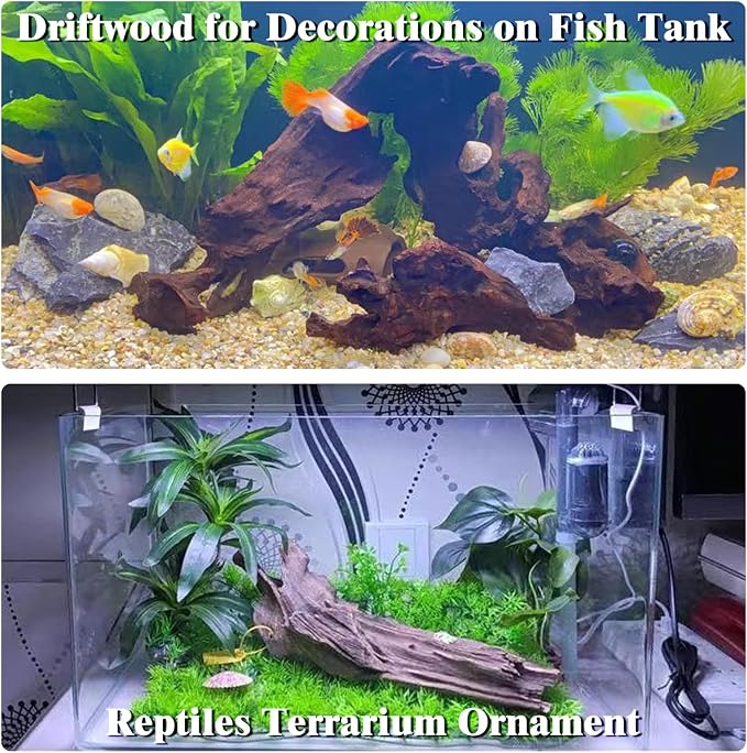 kathson Natural Driftwood for Aquarium Decor, 3-Piece 7''-11'' Large Driftwood for Decorations on Fish Tank, Reptiles Bearded Dragon Terrarium Ornament Accessories or Air Plants