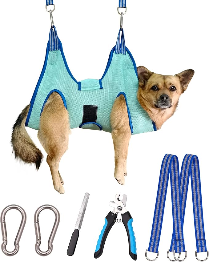 Kkiimatt Dog Pet Grooming Hammock,S Hanging Harness for Nail Clipping,Trimming Cutting Hammock, Sling Holder Helper for Small Dogs, Grooming Restraint Bag with Wide Strap Sewed