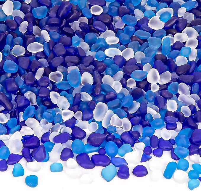 QEQEKAKA Sea Glass Stones for Crafts 1LB Mixed Blue Pebble Gemstone Bulk | Small Glass Stones for Beaching Wedding DIY Decor Aquarium Turtle Tank Vase Filler (405g/14.28oz)
