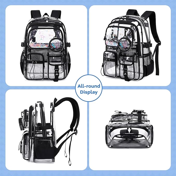 Clear Backpacks for Stadium Events Heavy Duty Clear Bookbag for School Girls Transparent Back Pack