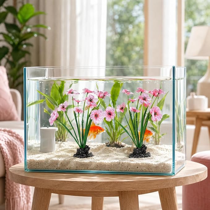 GALPADA Aquarium Plants Plastic for Freshwater Fish Tank Display, 8.26 Inch | Beautiful Artificial Ornaments, Excellent Betta Bowl Accessories, Sturdy Desktop Decorations, Grand Reptile Habitat Additions