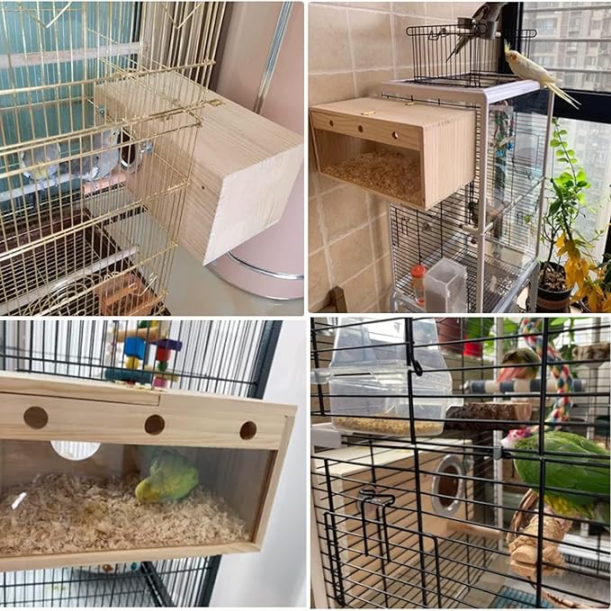 Tfwadmx Parakeet Nesting Box, Transparent Bird Nest Breeding Box, Wood Parrot Nest Box with Perch Bird Cage House for Cockatiel Lovebirds Budagie Canary Finch (M)