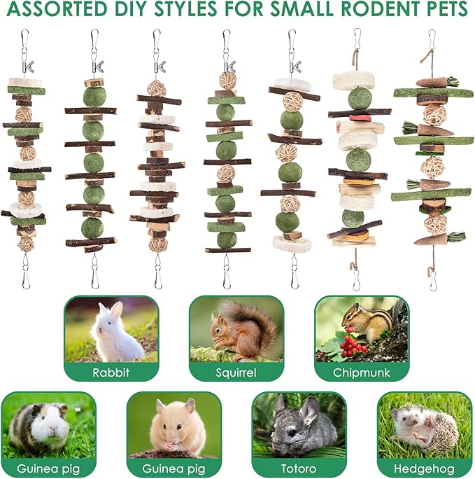 KATUMO Rabbit Chew Toys, 134 PCS DIY Hamster Chew Toys Kit Bunny Teeth Care Molar Ideal for Rabbit, Guinea Pig, Chinchilla, Hamster, Squirrel, Gerbils Etc Small Rodent Pets' Teeth Grinding