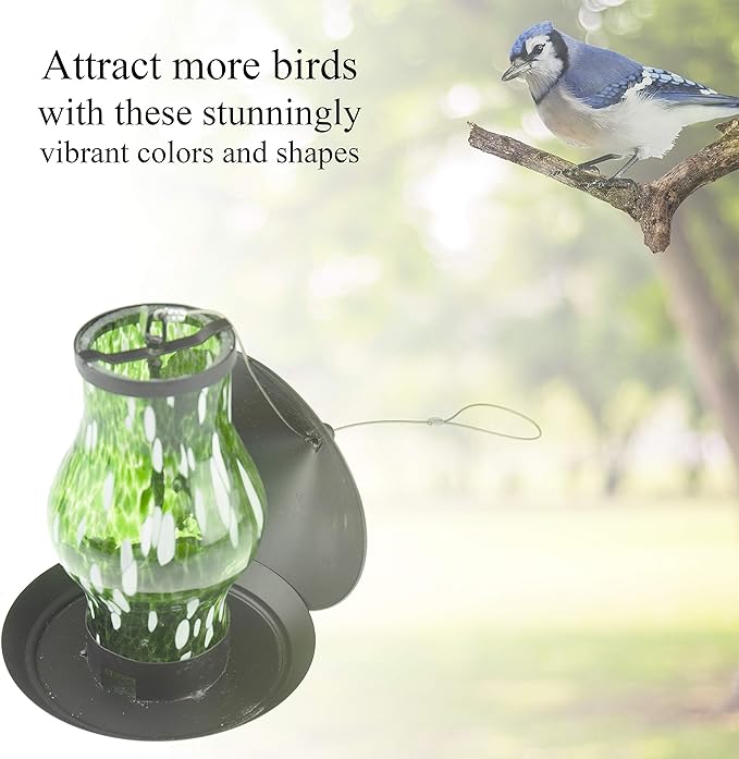 CLEVER GARDEN Glass Bird Feeder, Hanging Outdoor Decoration for Wild Birds, Green Cylinder