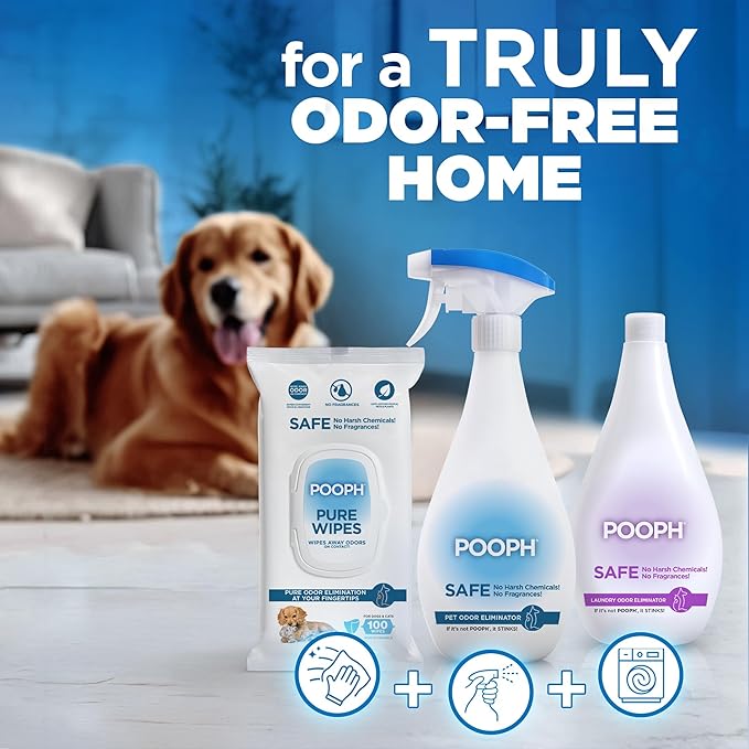 POOPH Pet Odor Eliminator Spray 32oz Fragrance Free Odor Remover for Dogs and Cats Urine Poop Pee Deodorizer for Carpet Furniture and Litter Box