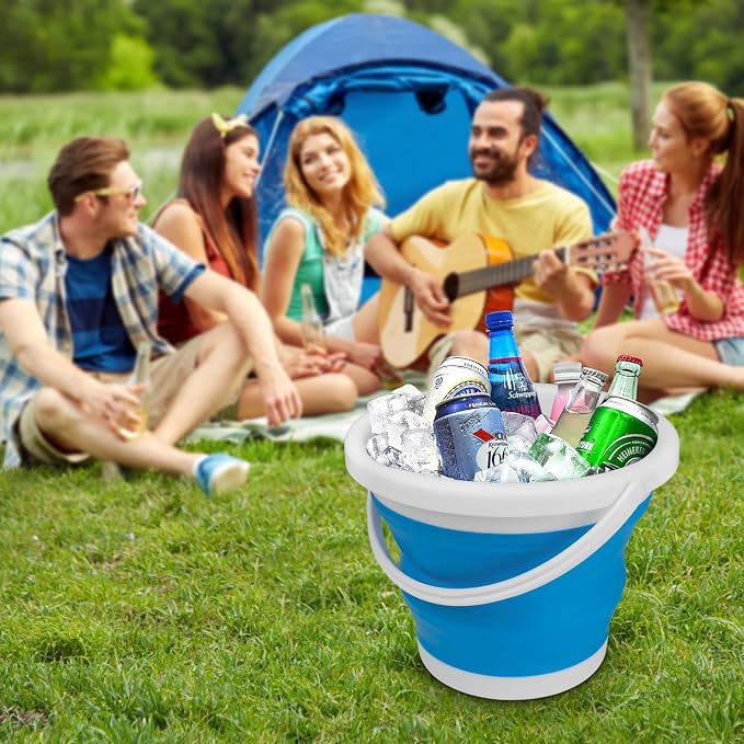 Collapsible Mop Bucket and Ice Bucket-5L(1.3 Gallon) Household Cleaning Silicone Dust Mops Bucket, Portable Bathroom Cleaning Supplies Bucket for Cleaning Caddy Spin Mops for Floor Blue