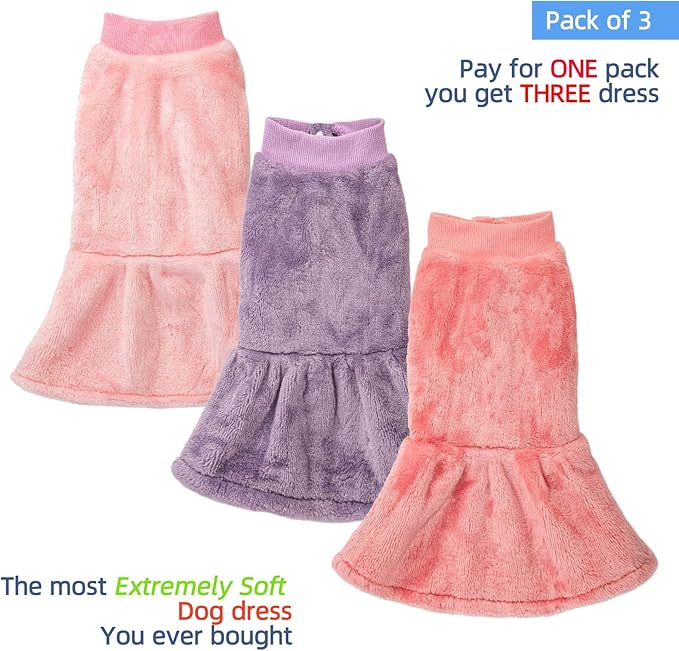 FabriCastle Small Dog Dress Clothes, 3-Pack Sweaters XS Small for Dogs Girl & Cats, Ultra Soft Warm Pet Coats for Winter, Female Puppy Apparel, Doggy Outfits XXS – XL (Pink,Violet,Rosepink, Medium)