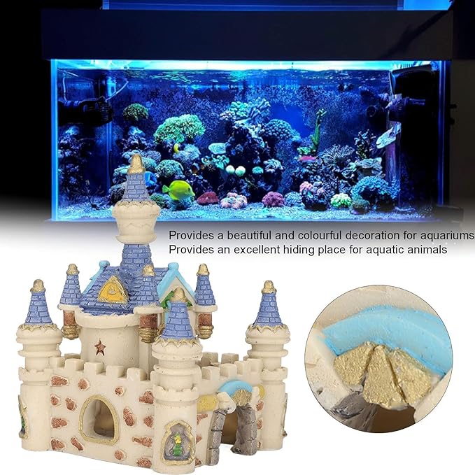 HERCHR Fish Tank Decorations, Castle Cave Hideouts & Resin Aquarium Decor Hiding Cave Ornament Fish Tank Accessories, Safe for Betta Fish
